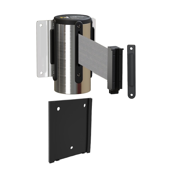 Montour Line Retr. Belt Barrier Removable Pol. Steel Wall Mnt 8.5ft Lt Gry Belt (F) WM115-PS-LGY-RM-S-85 - main